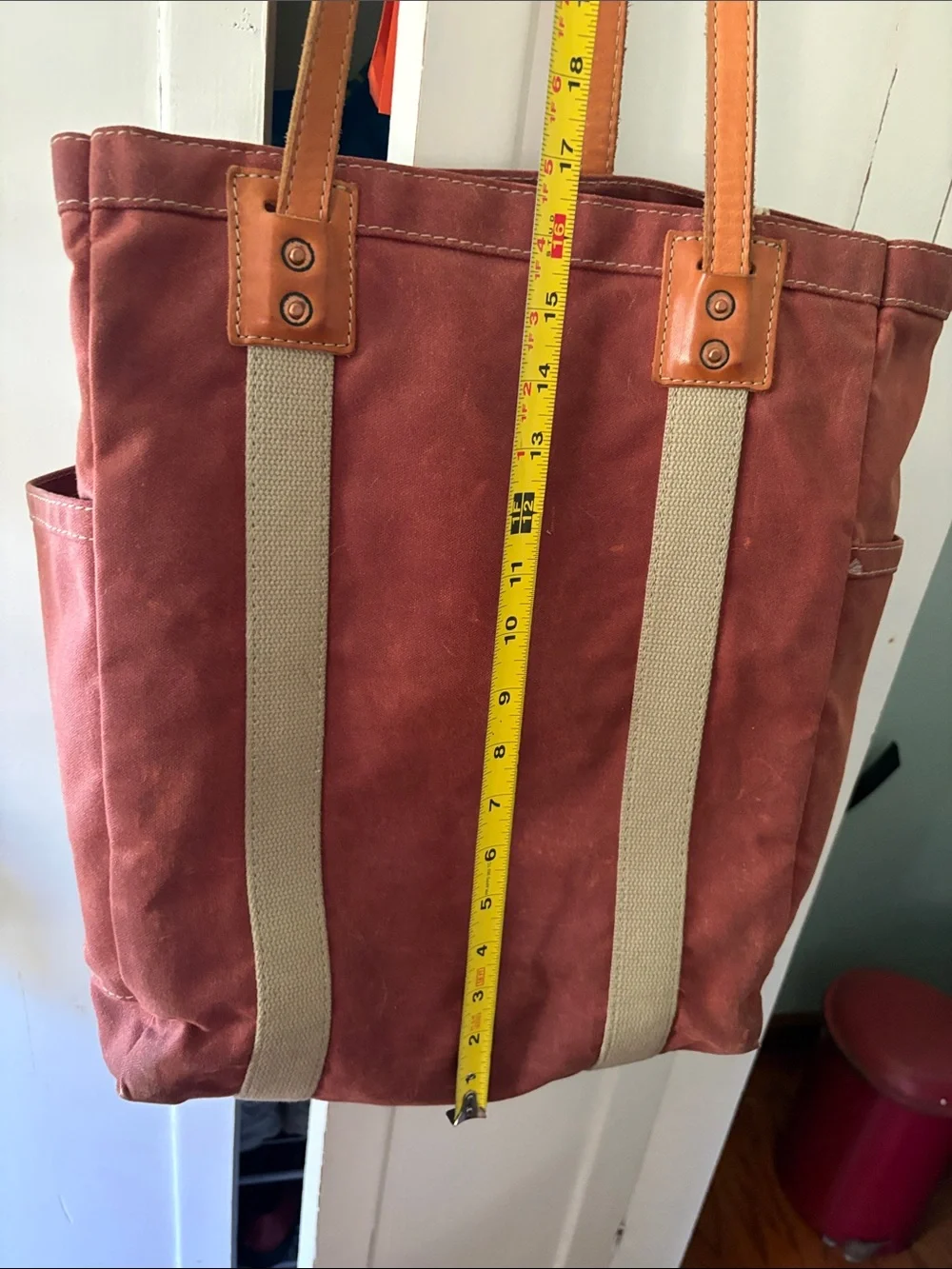 Artifact brand Rust Waxed Canvas Tote Bag with leather riveted handle